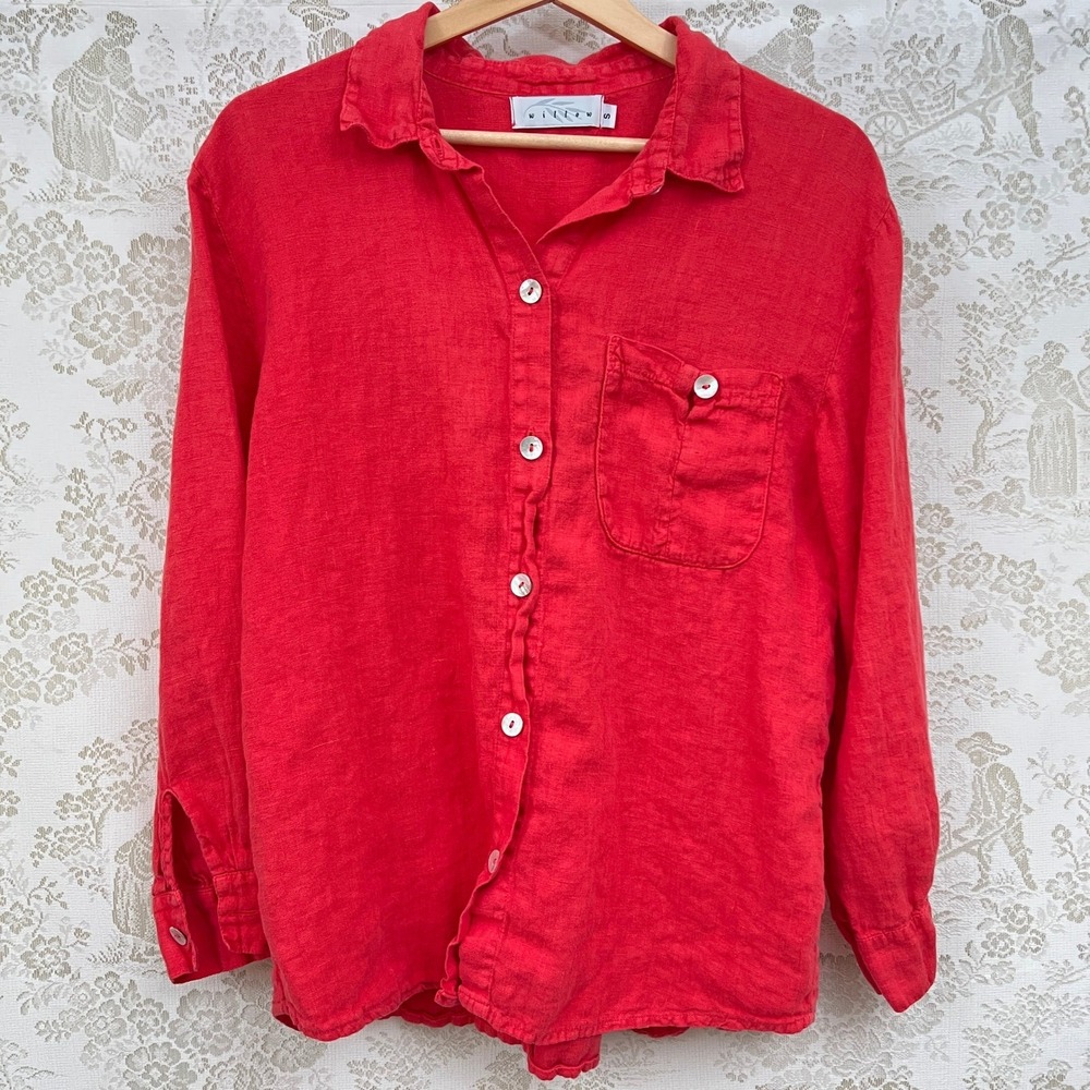 Willow Button Down Shirt Coastal Ross Friends Red Linen Long Sleeve Blouse Small
